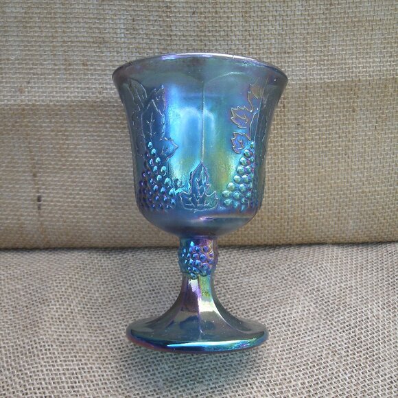 Vintage Indiana Glass Blue Carnival Grapes Goblet - Picture 5 of 16